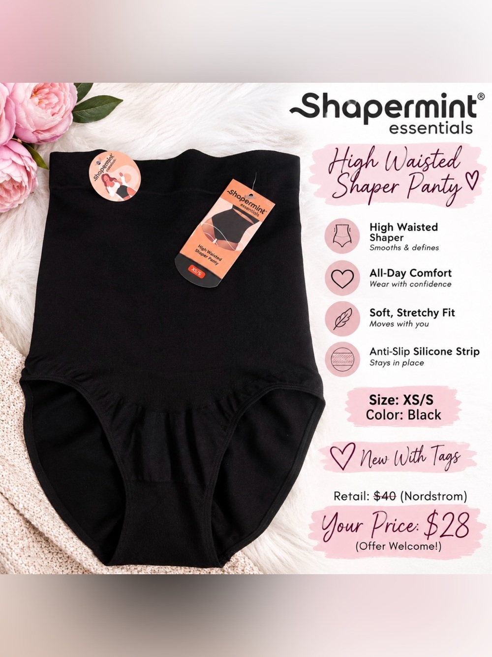 Shapermint High Waisted Shaper Panty Black XS/S NWT